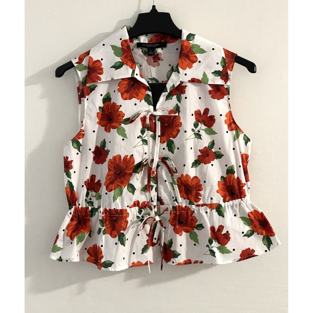 Marc New York Women’s White Redish Festival Floral Romance Top S New MSRP $49